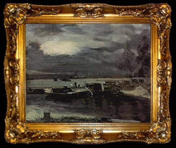 framed  John Constable Boats on the Stour, Dedham Church in the background, ta009-2
